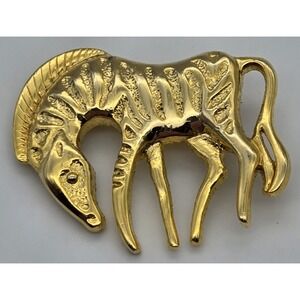 Vintage Gold Tone Zebra Brooch Pin Safari Animal Wildlife Classic Jewelry